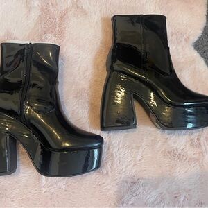 Dolls Kill Shiny Black Platform Boots
